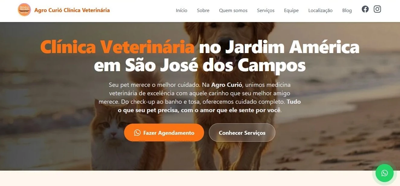 Website Agro Curió Clínica Veterinária